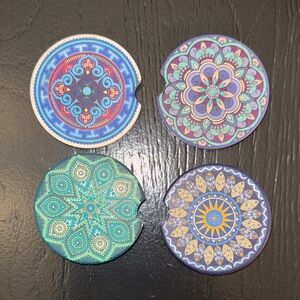 Ceramic Car Coaster Set in Mandala Style Patterns/Colors